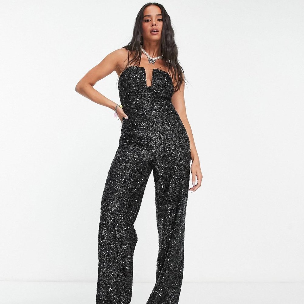 Asos Black Sequin Jumpsuit SZ 10